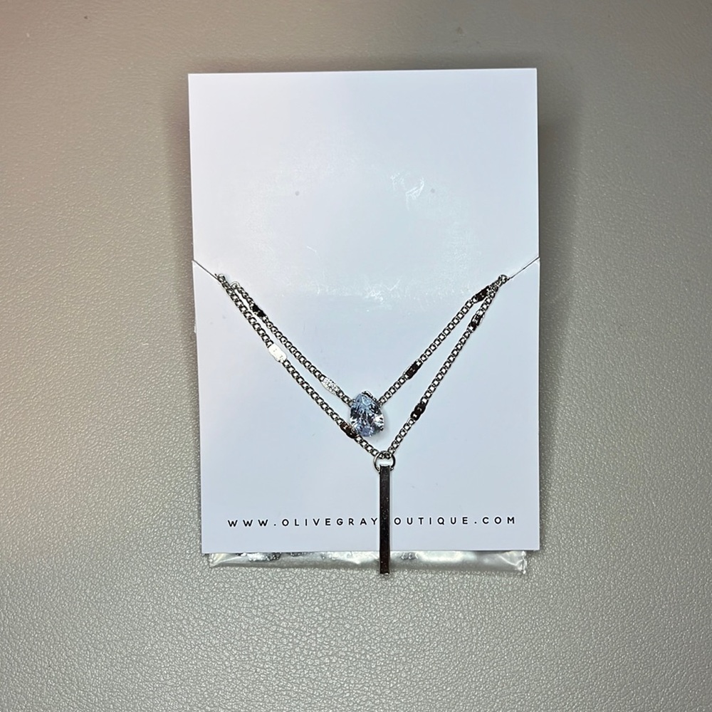 Silver Gem and Bar Necklace